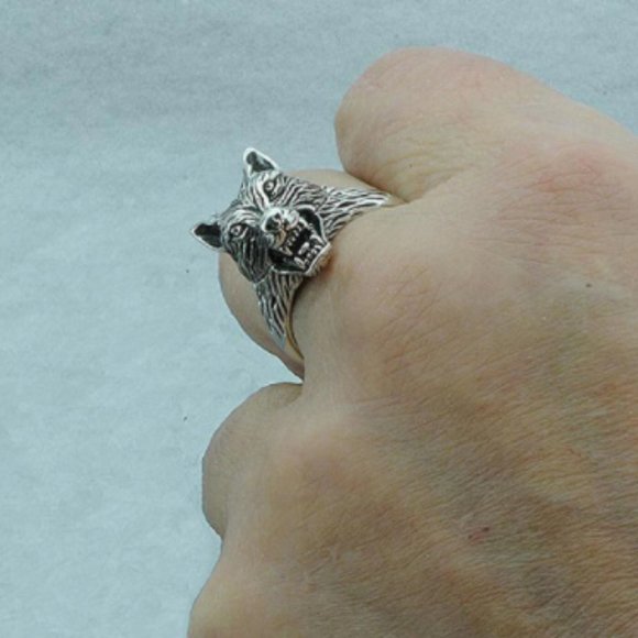 Silver Viking Guard Wolf Head Locket Coffin Ring Punk Viking Guard Jewelry - Picture 7 of 10